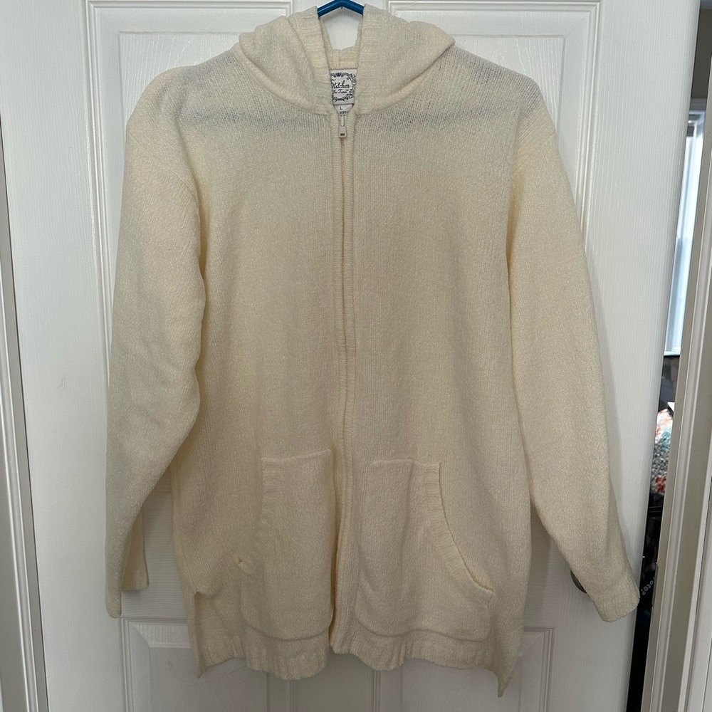 Stitches In Time Cream Zip Front Sweater Hoodie Size Large